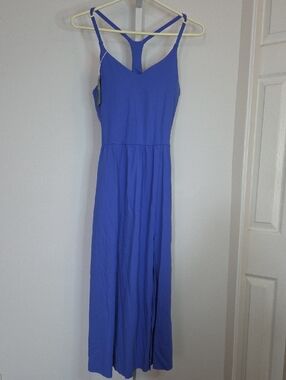 NWT Halara Breezeful Midi Dress L Blue Racerback High Low Pockets No Shorts